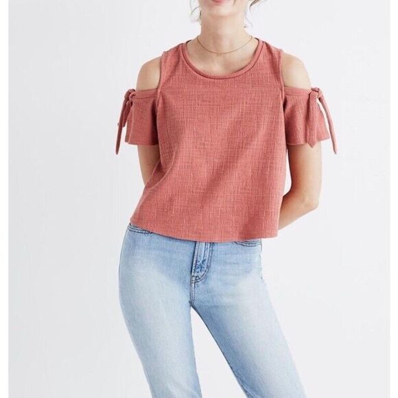 Madewell Skylark Top Womens Size Small‎ Rose Cold-Shoulder Textured Swing Blouse - Picture 1 of 5